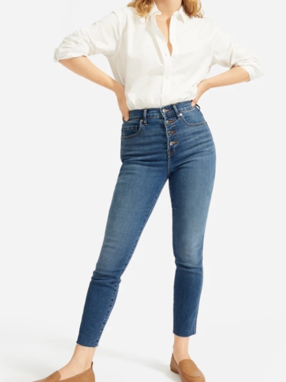 Everlane Authentic Stretch High Rise Skinny Button Fly Ankle jeans